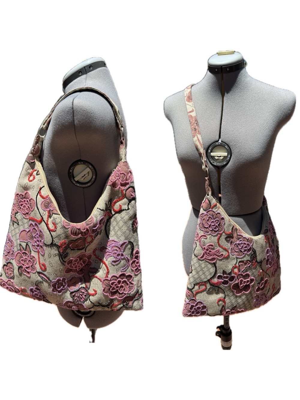 Floral Beaded Canvas Convertible Shoulder Bag/Crossbody